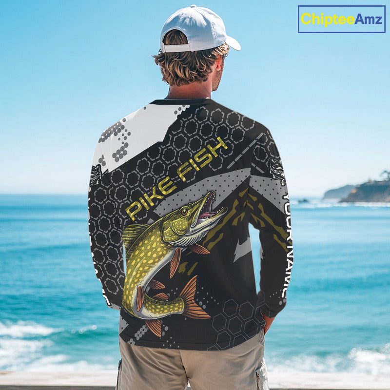 Custom Pike Long Sleeve Fishing Shirts For Men, Design Pike Fishing Jerseys NHT446
