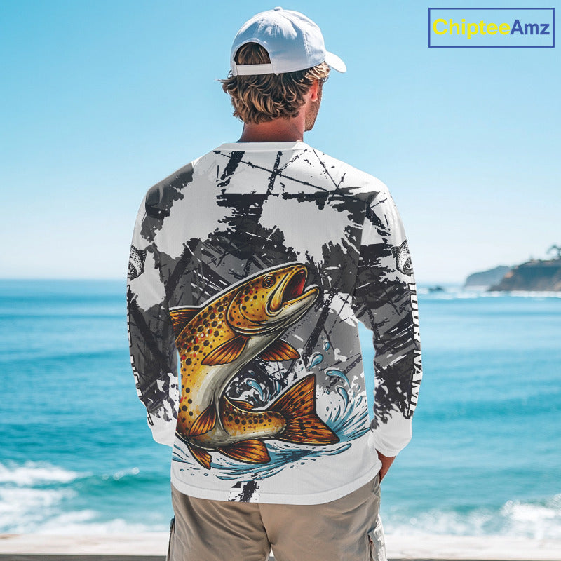 Brown Trout Fishing Shirt Long Sleeve, Tournament Fishing Shirts, Trout Fly Fishing Shirt NHT449