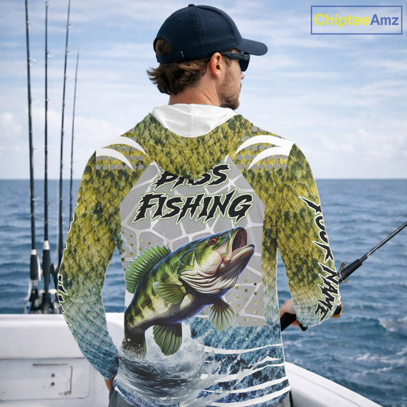 Beautiful Bass Fishing Shirts Long Sleeve Hooded Customize Name Fishing Personalized Gift NHT404