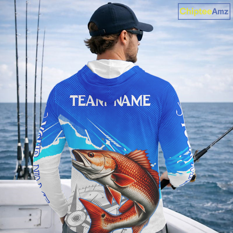 Redfish Fishing Custom Hooded Fishing Shirts Long Sleeve For Men, Redfish Saltwater Fishing Shirt NHT647