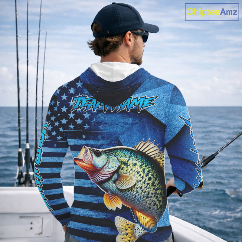 Crappie Hooded Fishing Shirts Long Sleeve With American Flag, Personalized Crappie Fishing Gift For Father Days NHT681