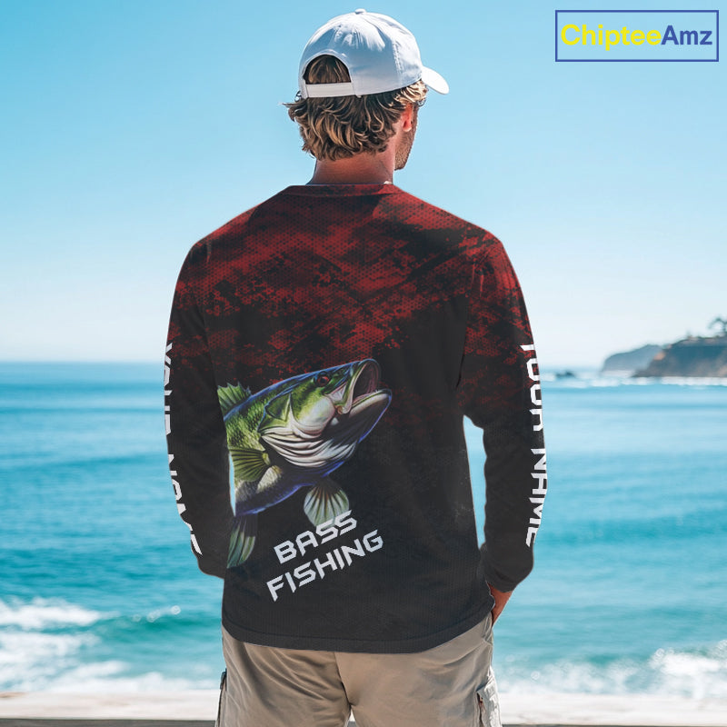 Personalized Largemouth Bass Hooded Fishing Shirts Red Camo Custom Name, Bass Fishing Shirts NBT466