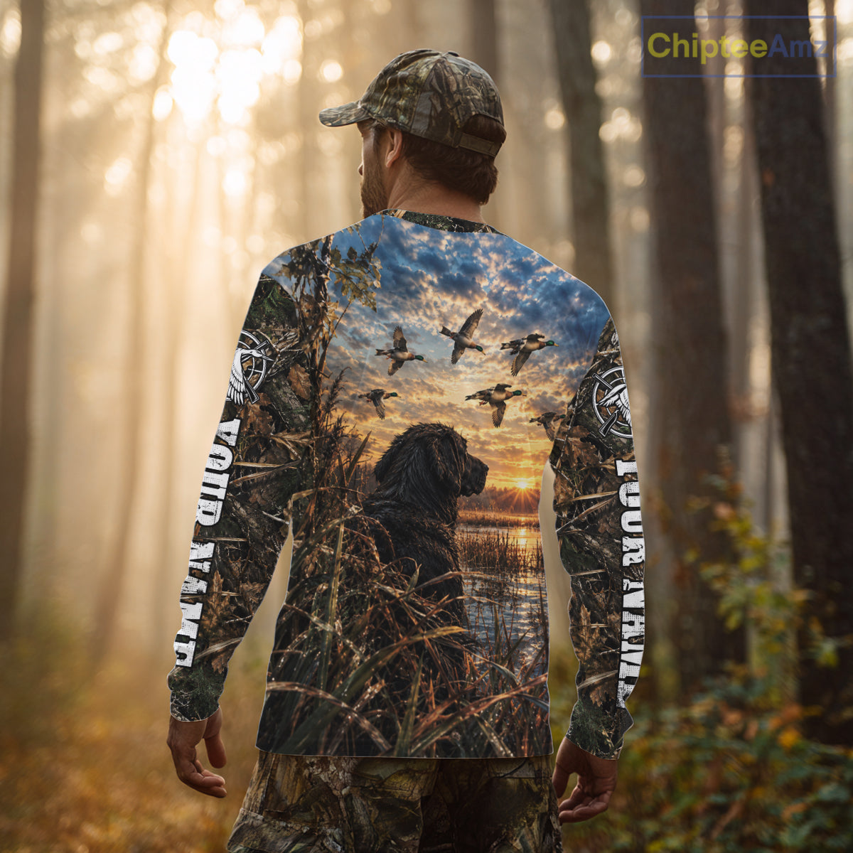 Black Labrador Duck Hunting With Dog Waterfowl Camo Custom Name All Over Printed Shirts NBT1163