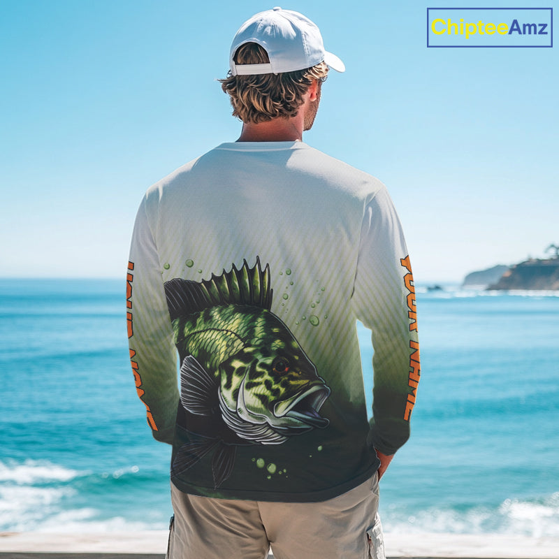 Crappie Fishing Shirts Long Sleeve Custom Fishing Jerseys Green Camo, Fishing Shirts For Men NBT372