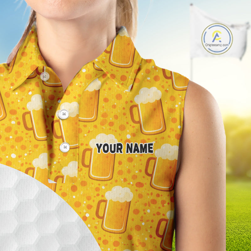 Womens Golf Polo Shirts Custom Beer Pattern, Funny Beer Pattern Golf Team Shirt NBT598