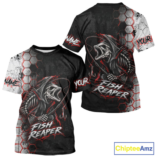 Personalized Fishing Fish Reaper Fishing T-Shirt, Fish Reaper Skull Fishing Jerseys NBT1049