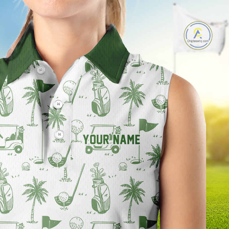 Green Womens Sleeveless Golf Polo Shirt, Funny Golf Icons Athetic Shirt, Golf Gifts For Ladies NBT481