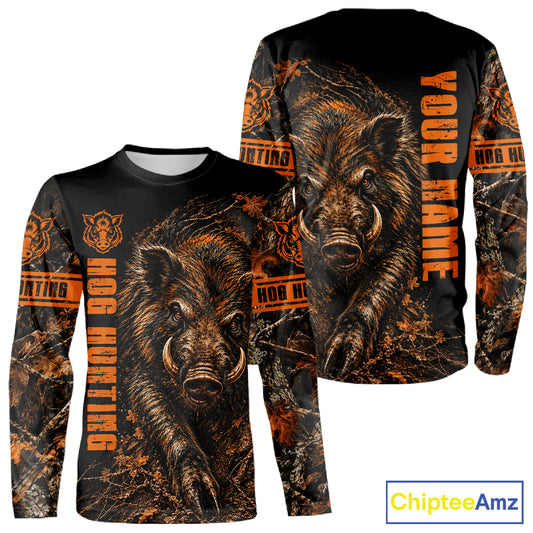 Hog Hunting Orange Camo Custom Name 3D All Over Print Shirts Personalized Hog Wild Boar Hunting Gifts NBT1068