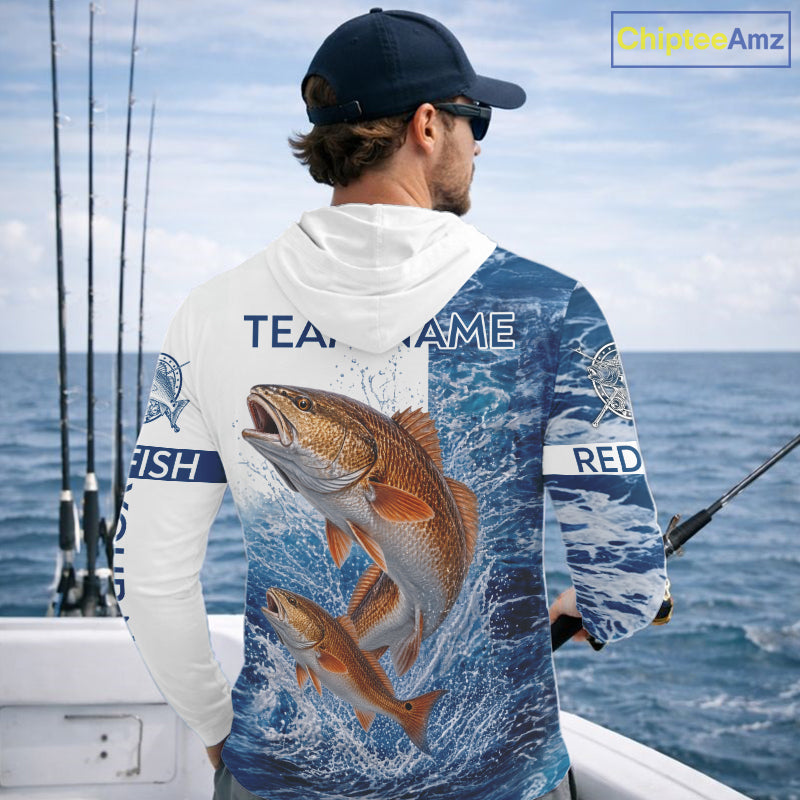 Custom Redfish Fishing Camo Fishing Shirts Long Sleeve Hooded, Personalized Redish Fishing Team Jerseys NBT1190