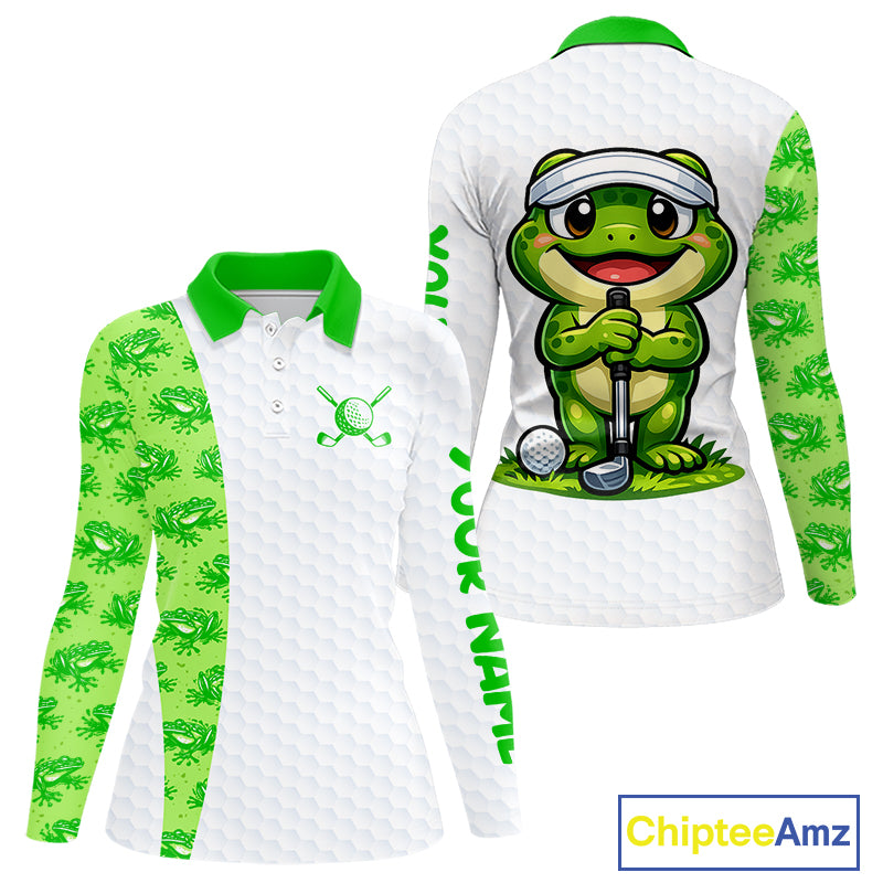 Funny Frog Green Womens Golf Polo Shirt Custom Women Golf Top, Personalized Golf Gifts NBT517