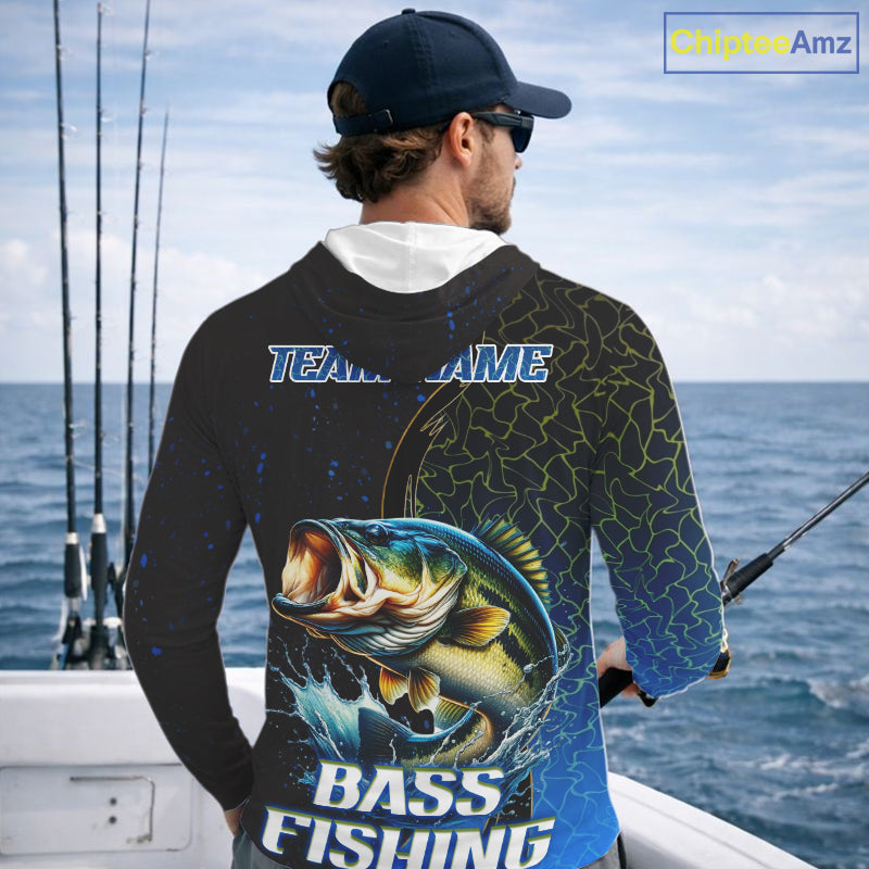 Bass Fishing Blue Flame Smoke Long Sleeve Hooded Fishing Shirts, Bass Fishing Shirt For Team NBT1016