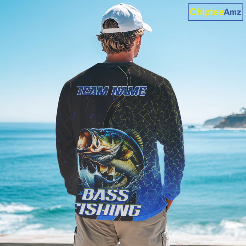Bass Fishing Blue Flame Smoke Long Sleeve Fishing Shirts, Bass Fishing Shirt For Team NBT1016