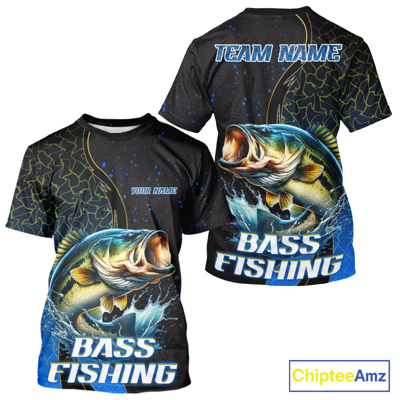 Bass Fishing Blue Flame Smoke Fishing T-Shirts, Bass Fishing Shirt For Team NBT1016