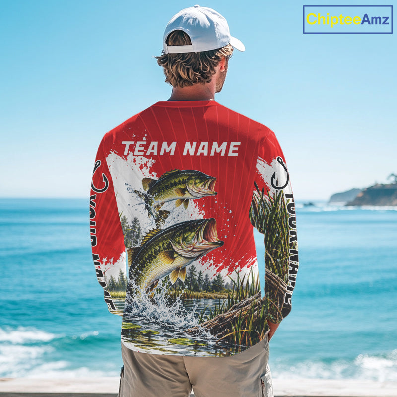 Custom Largemouth Bass Fishing Performance Long Sleeve Fishing Shirt, Bass Fishing Jerseys NBT1225