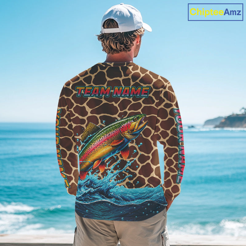 Rainbow Trout Fishing Custom Name Brown Camo Long Sleeve Fishing Shirts, Trout Team Fishing Jerseys NBT1103
