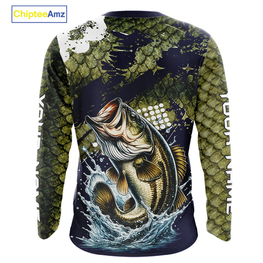 Custom Bass Fishing Green Bass Scales Fishing Shirts For Men, Bass Fishing Shirts NBT470
