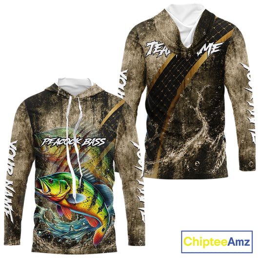 Peacock Bass Long Sleeve Hooded Fishing Shirts Personalized Peacock Bass Fishing Team Jerseys NBT1002