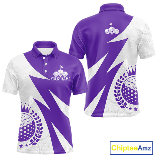 Mens Golf Polo Shirts Custom Name Purple And White Golf Shirt, Golf Attire NBT670
