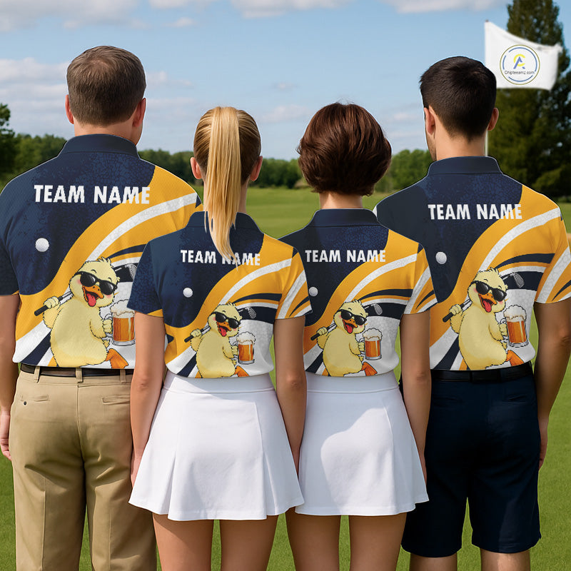 Funny Duck Golf Polo Shirt For Men, Cute Duck With Beer Print Shirt, Golf Gifts NBT1100