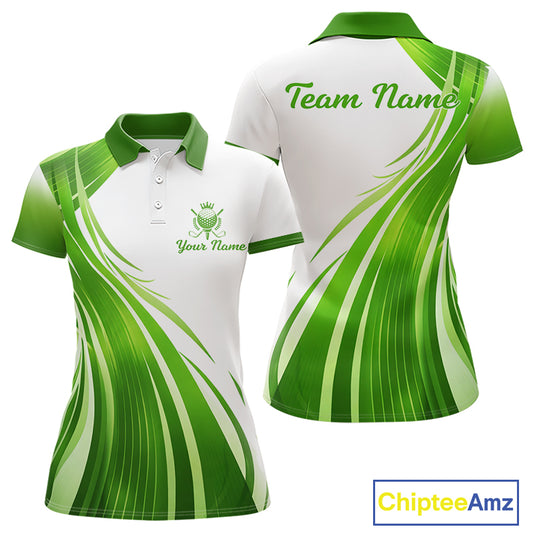 Womens Golf Polo Shirt Green And White Custom Golf Shirts For Team Personalized Golf Gifts NBT570