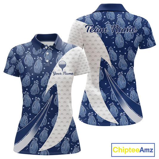 Blue Golf Pattern Polo Golf Shirt For Women Custom Womens Golf Clothes, Best Golf Gifts NBT571