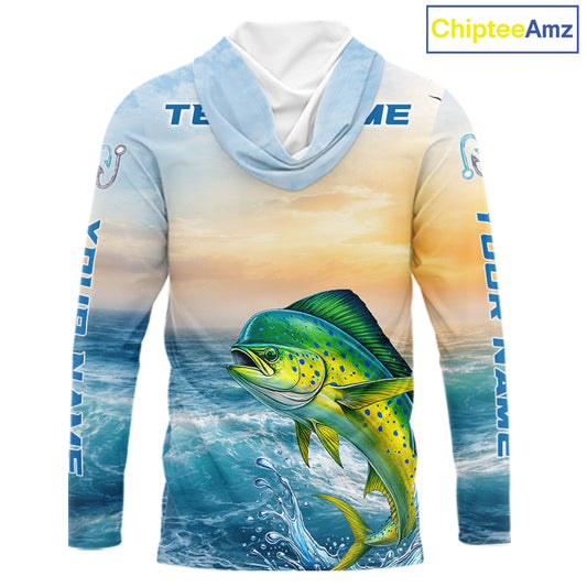 Mahi Mahi Fishing Sunset Custom Fishing Long Sleeve Hooded Shirt, Mahi Mahi Compass Offshore Fishing Apparel NBT585