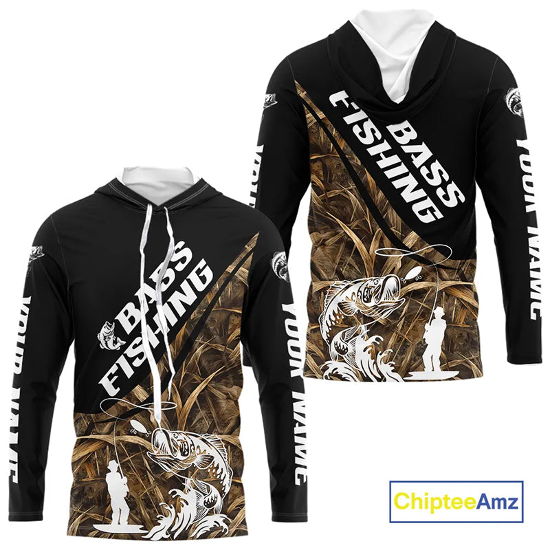 Personalized Largemouth Bass Tatto Grass Camo Customized Fishing Tournament Shirts NBT355