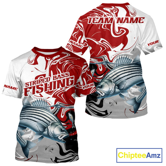 Red Camo Striped Bass Fishing Custom T-Shirts, Striped Bass Team Fishing Jerseys NBT1030