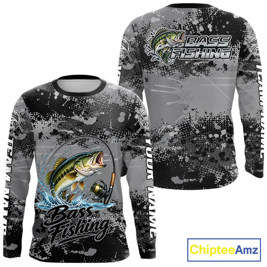 Personalized Bass Long Sleeve Performance Fishing Shirts , Team Bass Tournament Shirt NBT1126