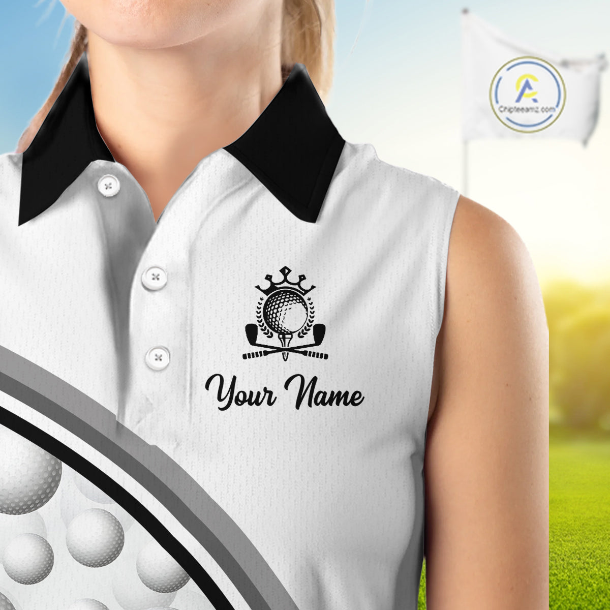 Golf Ball Gray Pattern Womens Sleeveless Golf Polo Shirts Custom Name Golf Ball Pattern, Golf Attire For Womens NBT561