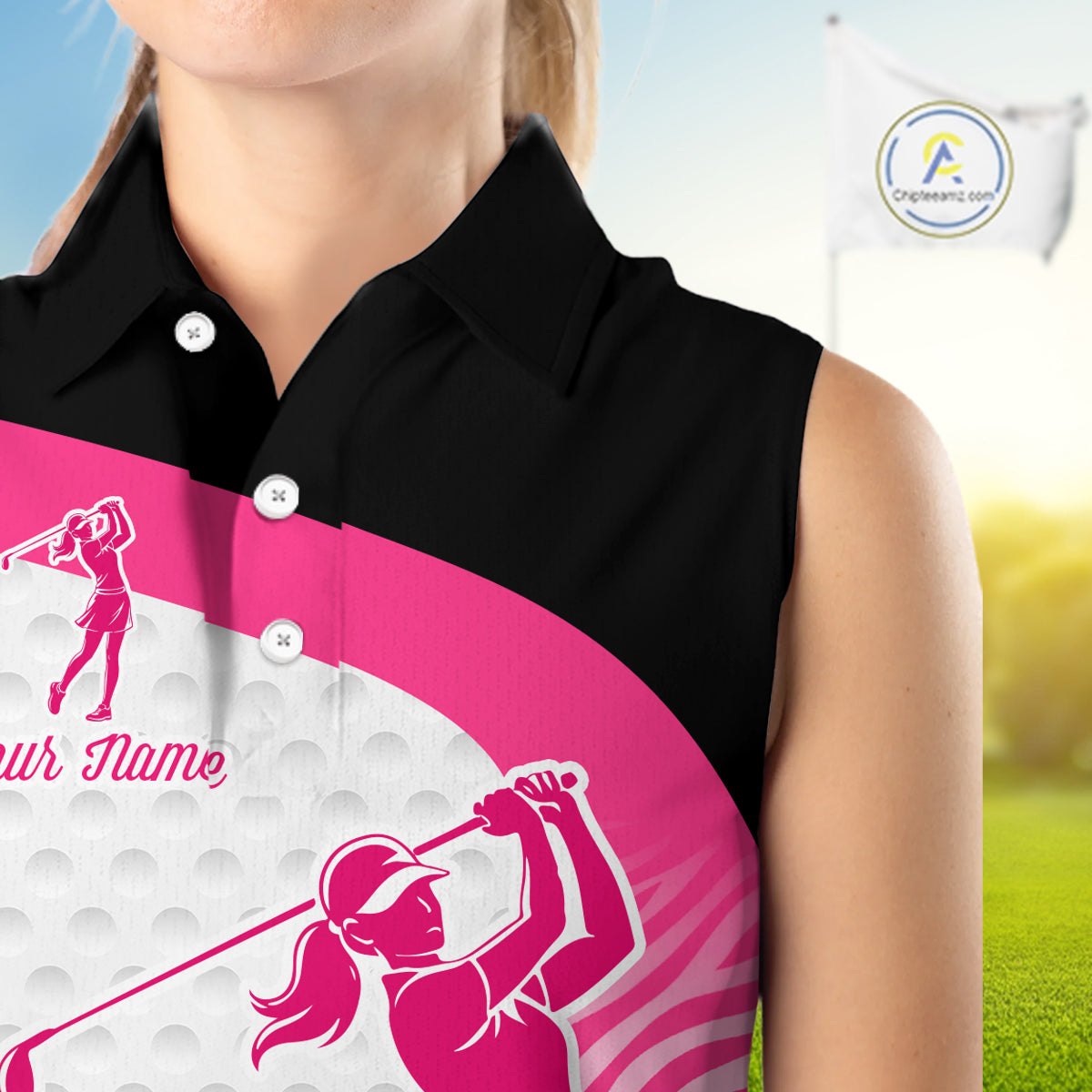 Pink Zebra Pattern Womens Sleeveless Golf Polo Shirts Custom Name Gift For Golf Lovers NBT580