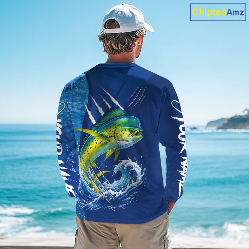 Mahi Mahi Fishing Custom Long Sleeve Performance Fishing Shirts, Mahi Mahi Saltwater Fishing Shirt NBT721