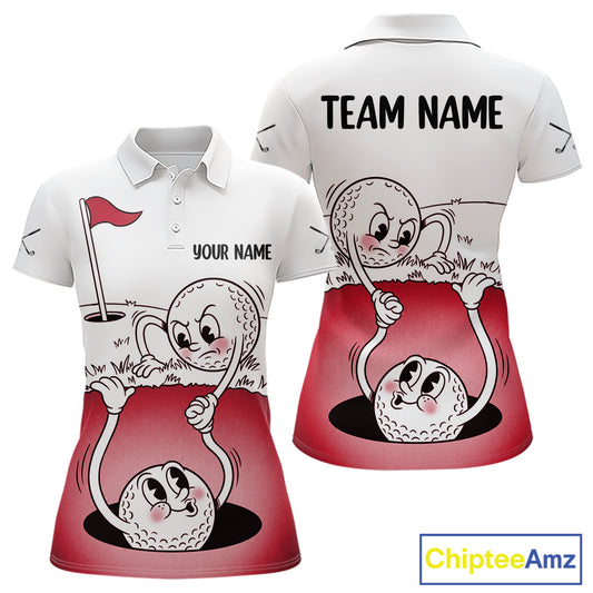Red Funny Golf Rescue Team Polo Shirt Custom Name, Golf Ball Cartoon Polo, White Golf Shirt NBT601