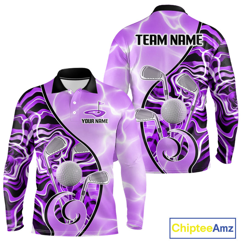 Mens Golf Polo Shirt Holographic Marble Golf Pattern For Team, Golf Attire For Men|Purple NBT727