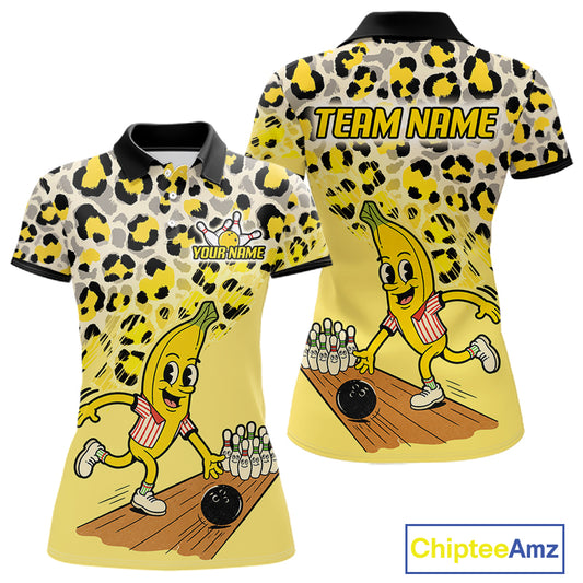 Funny Banana Leopard Pattern Bowling Jersey For Women Custom Bowling Team Shirts, Personalized Bowling Gift NBT1081