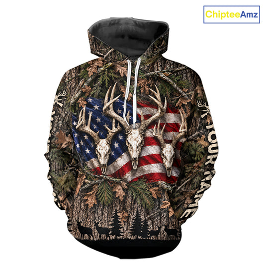 Deer Hunting American Flag Custom 3D All Over Printed Shirts, Personalized Shirt For Hunter NBT1084
