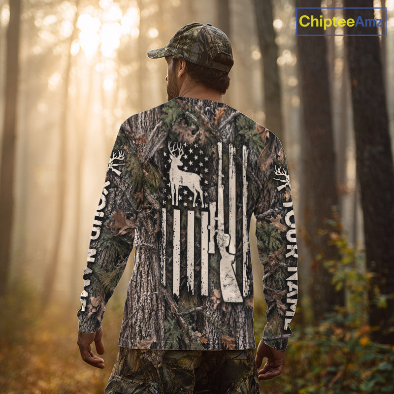Deer Hunting American Flag Custom 3D All Over Printed Shirts, Personalized Shirt For Hunter NBT1084