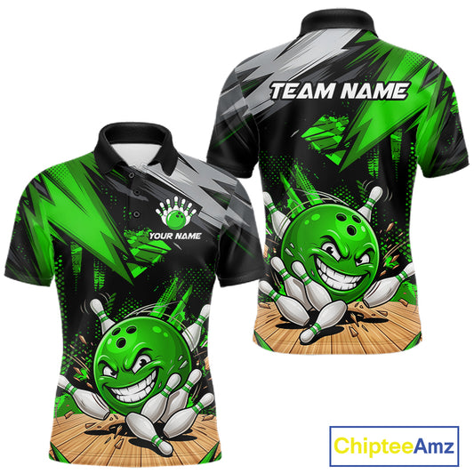 Custom Funny Bowling Ball Bowling Men Polo & 1/4 Quarter Zip Shirt, Green Bowling Team Shirt NBT931