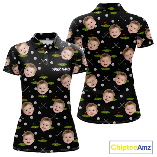 Personalized Face & Name Golf Polo Shirt For Women, Best Mom Golf Shirt, Mother's Day Gift Polo|Black NBT662