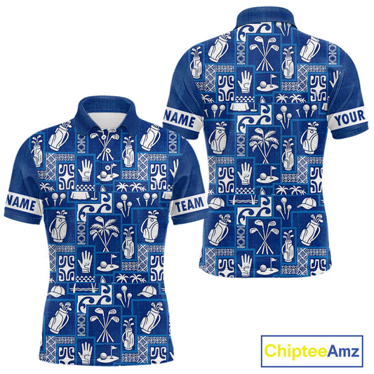 Blue Pattern Mens Golf Polo Shirts Custom Name Best Golf Clothing Shirts NBT1009