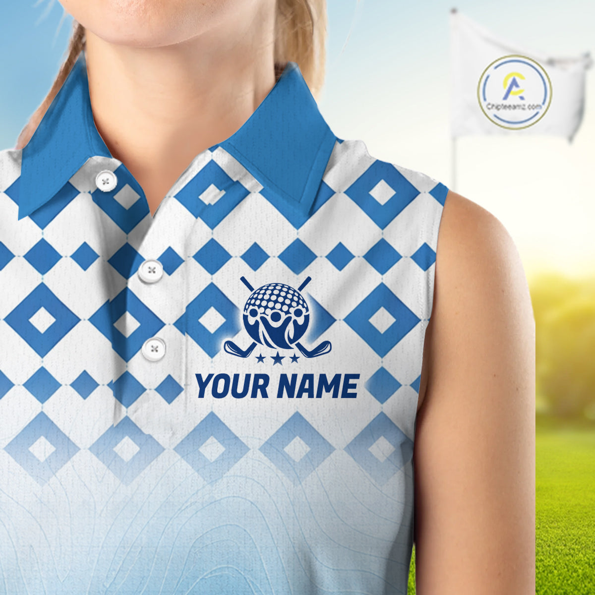 Personalized Green Sleeveless Golf Polos Shirts For Women Custom Golf Ball Women Golf Tops NBT535
