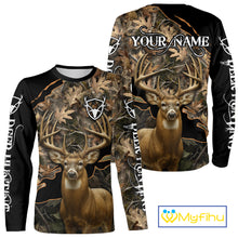 Load image into Gallery viewer, Whitetail Deer Hunting Hoodie, Longsleeves Shirt – Brown Camo Custom Name for Big Game Hunters NBT270