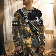 Load image into Gallery viewer, Duck Hunting Camo Shirt with Yellow Labrador Retriever for Duck Hunter - Best Duck Hunting Gifts NBT47