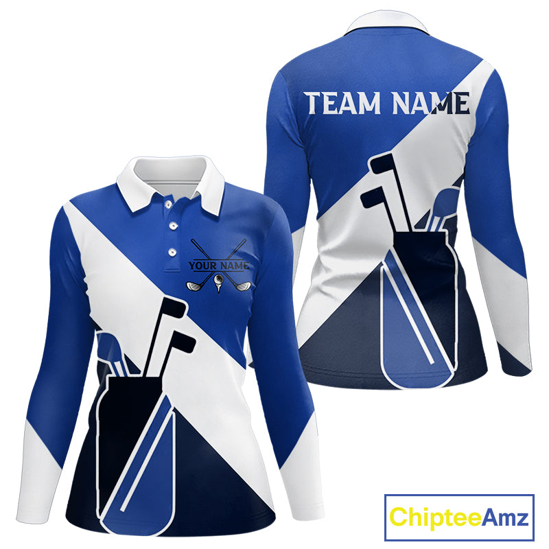 Blue Golf Bag Womens Golf Polo Shirts Custom Golf Shirts, Golf Attire For Ladies NBT579