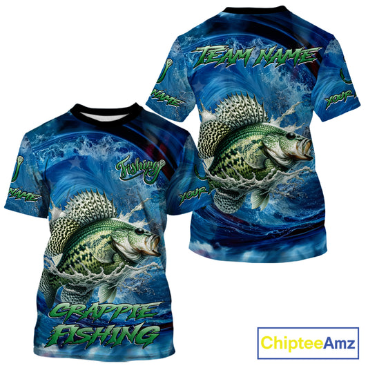 Blue Camo Crappie Fishing Custom Performance Fishing T-Shirts Crappie Fishing Team Shirts NBT1036