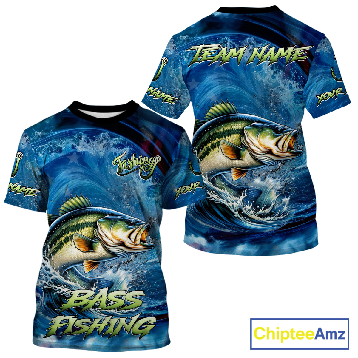 Blue Camo Bass Fishing Custom Performance Fishing T-Shirts Bass Fishing Team Shirts NBT1038