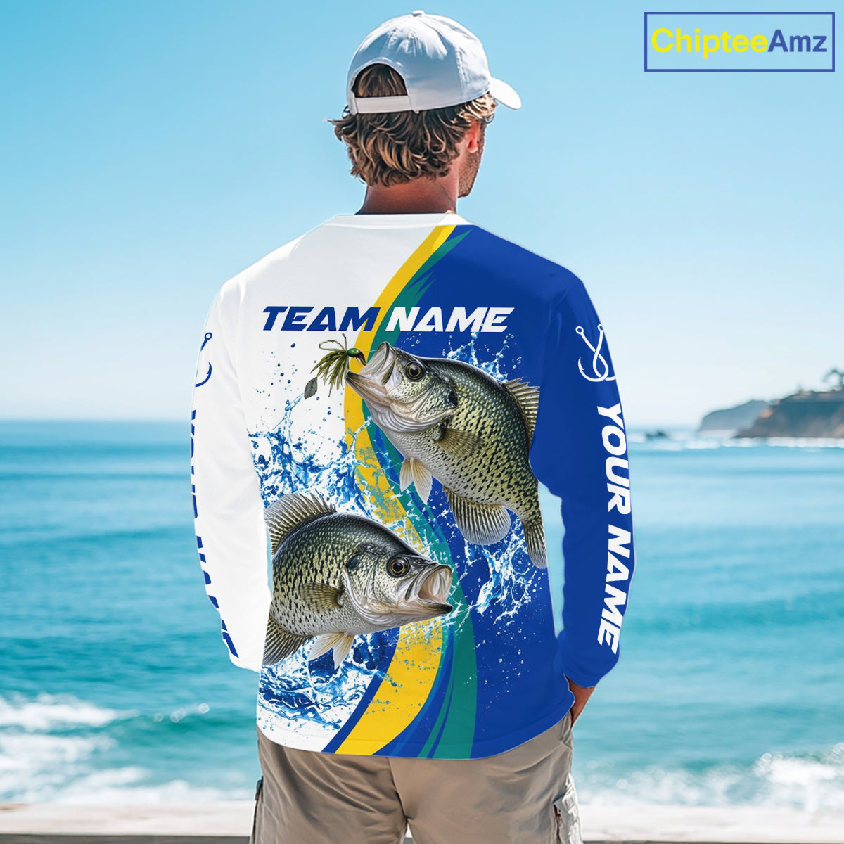 Crappie Fishing Blue Camo Custom Name Long Sleeves Fishing Shirts, Crappie Fishing Jersey NBT1147