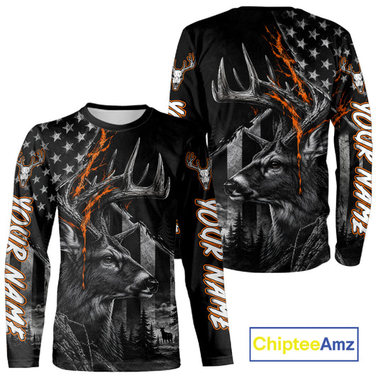 Whitetail Deer Hunting American Flag 3D All Over Printed Shirts Personalized Patriotic Hunting Gifts NBT1070