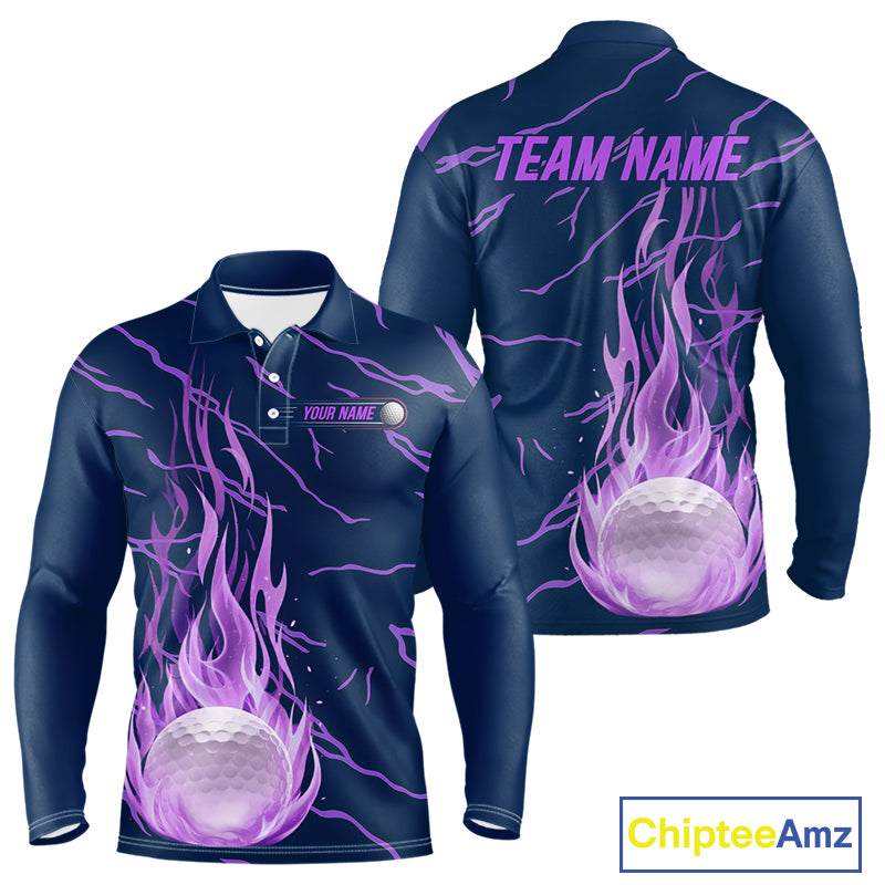 Golf Balls Purple Flame Pattern Womens Golf Polo Shirts Matching Golf Outfits For Men NBT750