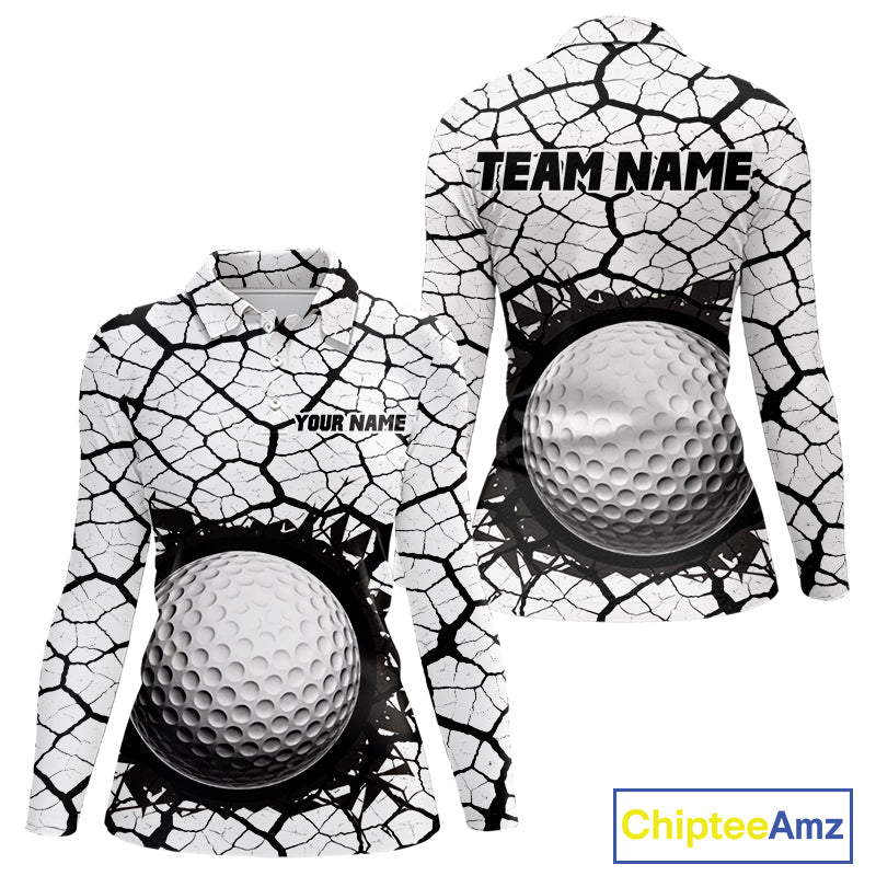 Golf Ball Breaking Polo Shirt, Black And White Cracking Pattern Polo Shirt, Best Golf Gift For Women NBT542